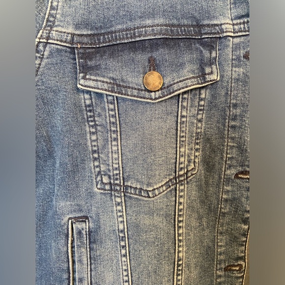 Avec Les Filles - Anthropologie Jean Jacket with Indigo Ruffle - Size Large - Picture 5 of 6